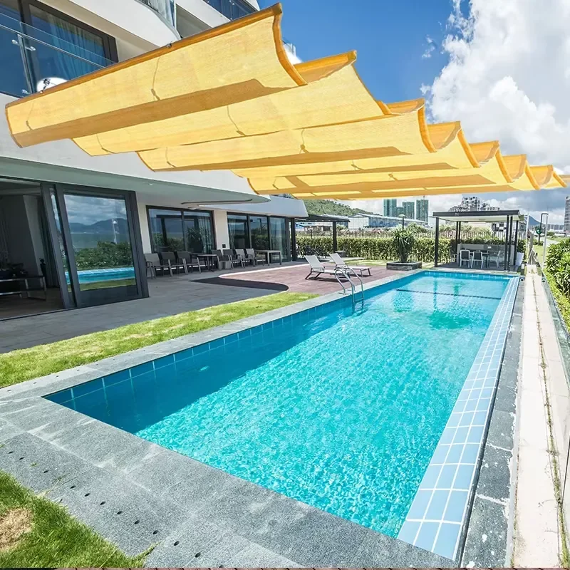 W2m*L6m Retractable Awning for Outdoor Pergola, Garden Gazebo Telescopic Wave Sunshade Sail Swimming Pool Sliding Shade