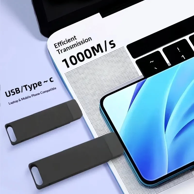 High Speed USB3.2 Gen2 Metal  Leather Case Rotating Dual Interface 1T for Computer Solid State USB Flash Drive