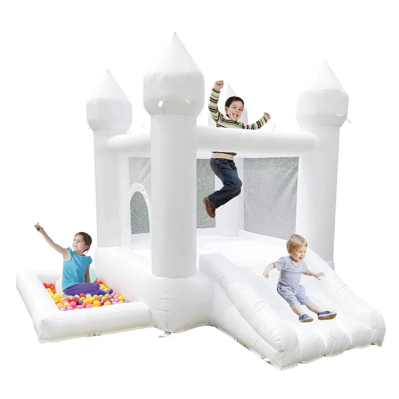 White Inflatable Bounce House Castle With Slide Ball Pit Kids Jumping Bouncer Indoor Outdoor Party Play Equipment For Children B