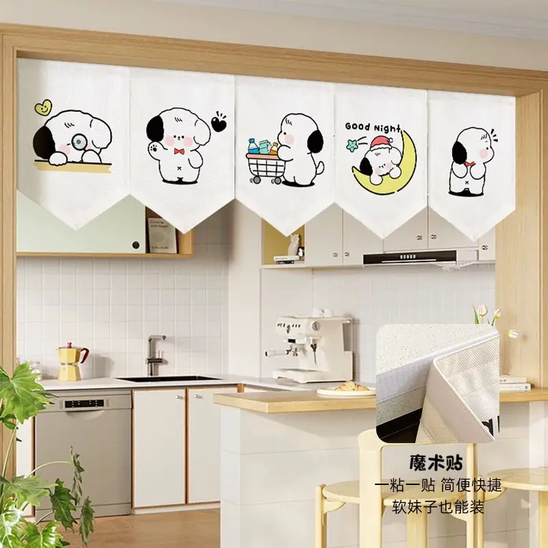 VIKAMA Cartoon Dog OK Triangular Curtain Cream Puppy Checkered Letter Pink Bubble Cute Kids Room Kitchen Window Valance Decor