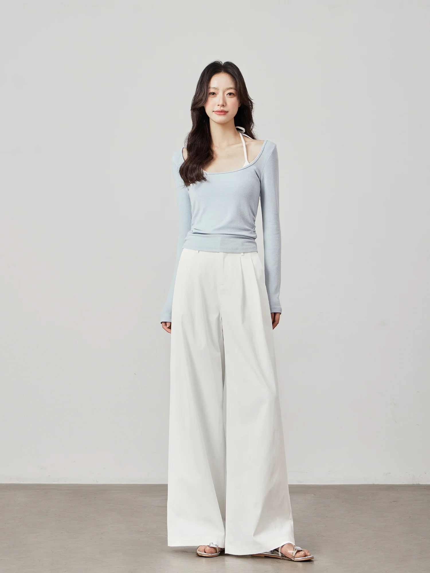 

High Waist Straight Leg White Casual Pants Women's Spring Autumn Sle Pear ape Body Slimming Wide Leg Trousers