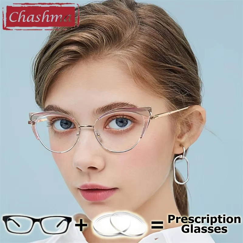 

Chashma Prescription Glasses Women Cat Eye TR90 Myopia Fashion Spectacles Spring Hinge Optical Recipe Reading Eyeglasses Frames