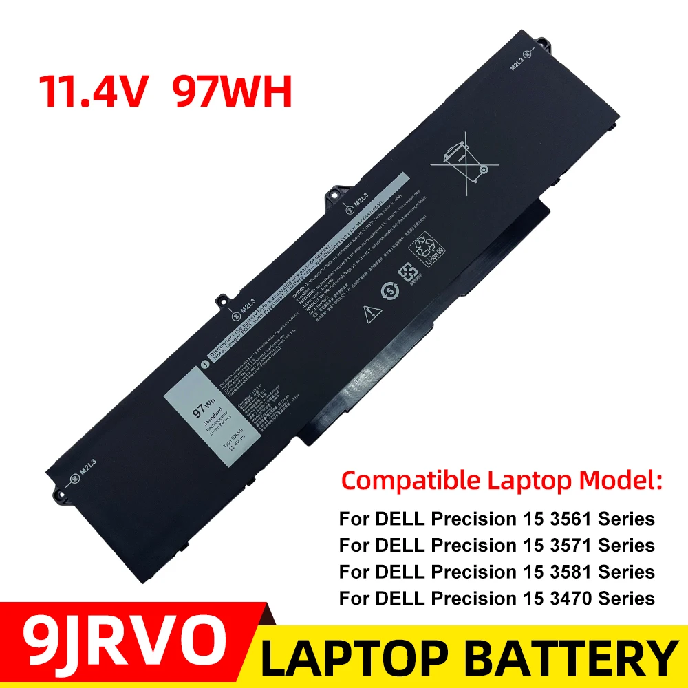 9Cell New Laptop Battery 9JRV0 9JRVO 11.4V 97Wh 8071mAh For Dell Precision 15 3561 3571 3581 Series 15 3470 Series