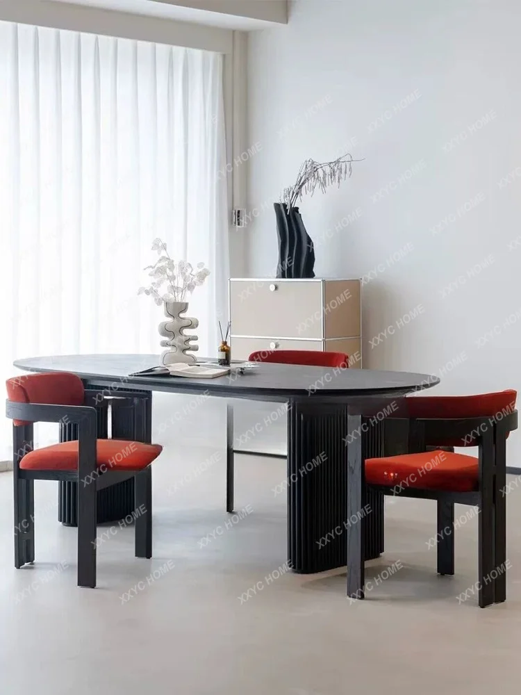 Medieval solid wood black round dining table household small apartment simple dining table dining chair combination
