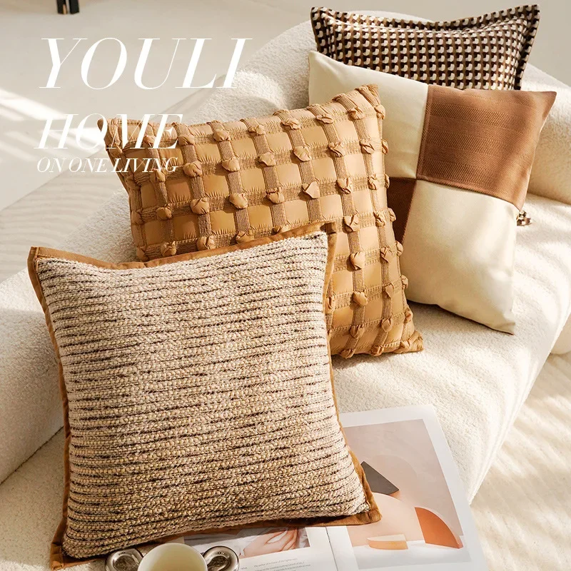 30X50/45X45CM Brown Light Luxury Throw Pillow Cover Vintage French Stamping Waist Cushion Cover Decor Home Decorative Pillowcase