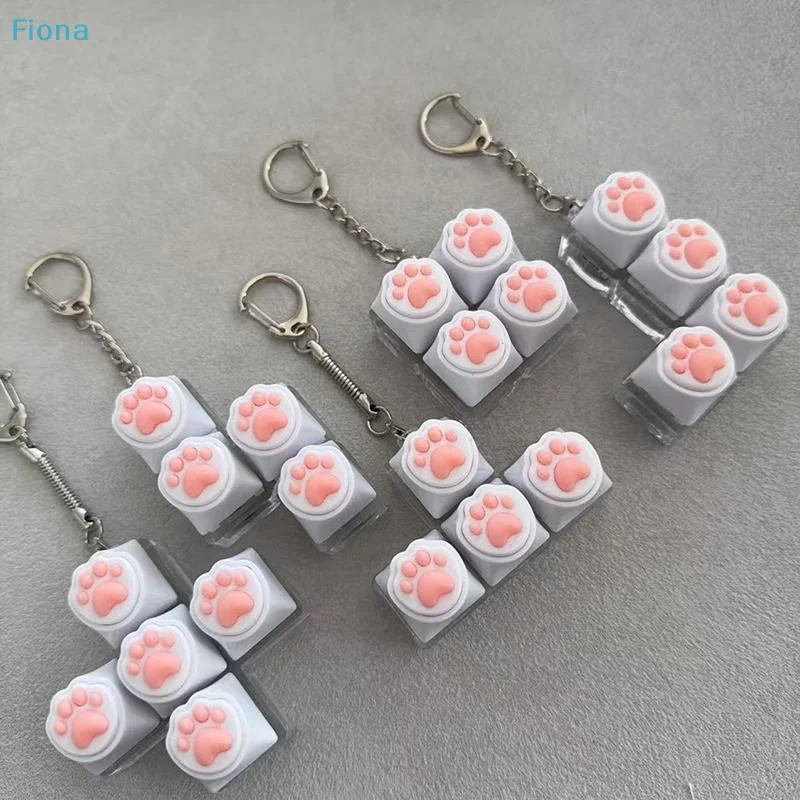 ✔Cute Cat Paw Keychain Fidget Toy, 4-Key Mechanical Switch Clicker Stress Relief Toy
