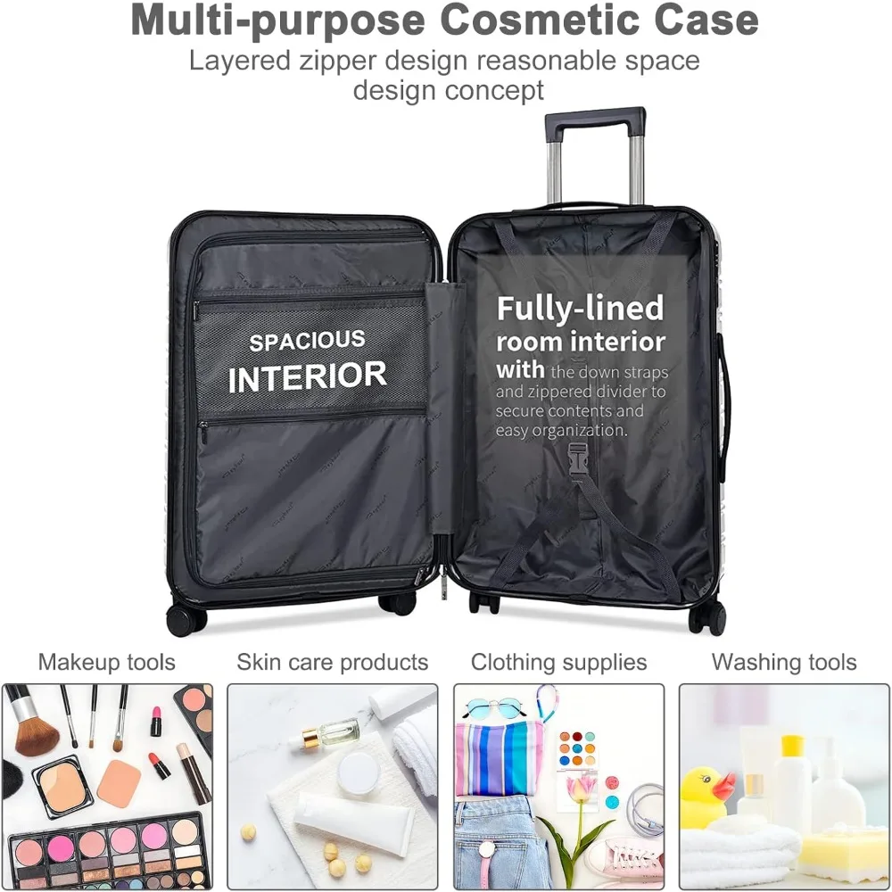 luggage sets 2 piece 19”Carry-on & 14” Cosmetic Bag，airline approved carry on luggage， Lightweight ABS+PC Carrying Case