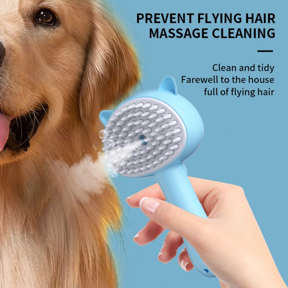 Pet Massage Comb USB Electric Self-cleaning Cat Steam Brush Cartoon Cat Long Handle Hair Remover Comb Dog Grooming Accessories