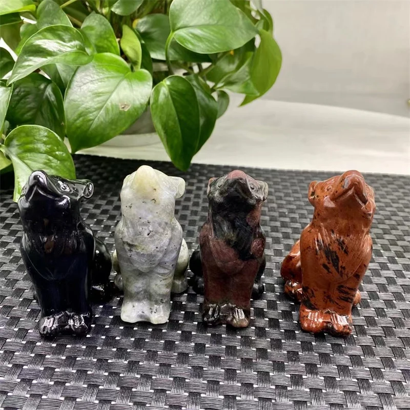 Natural Crystal Quartz Wolf Crystal Hand Carved Animal Figurine Reiki Quartz Crafts Home Decoration 1PCS