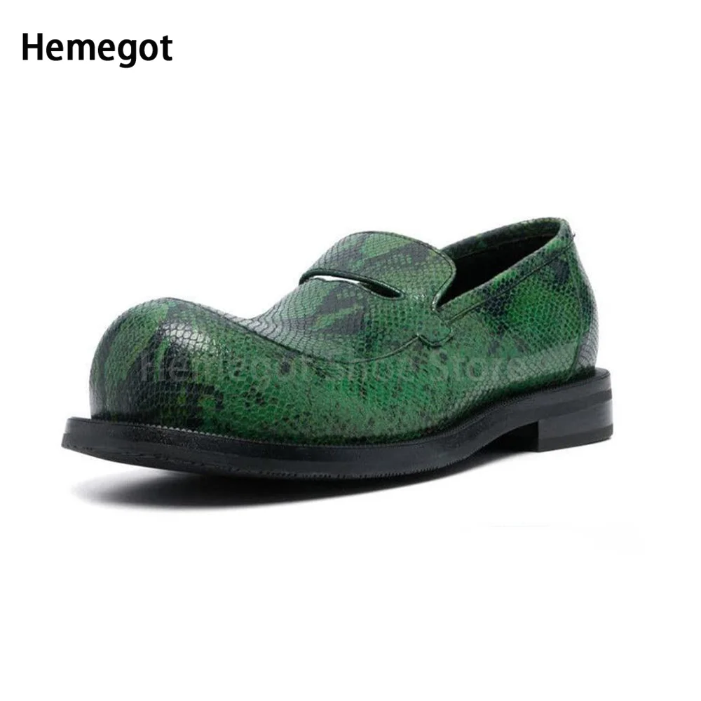 Round Toe Chunky Loafers Flat Men Shoes Retro Casual Green Black Man Shoes Slip-On Summer Comfortable Breathable Shoes