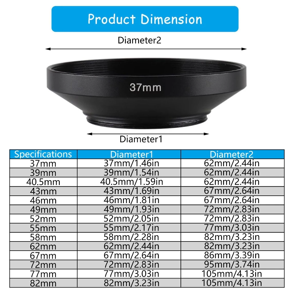 Metall-Objektivblende für DSLR-Kamera Objektivschutz Weitwinkel 39mm 40,5mm 43mm 46mm 49mm 52mm 55mm 58mm 62mm 72mm 77mm 82mm – Detail 28