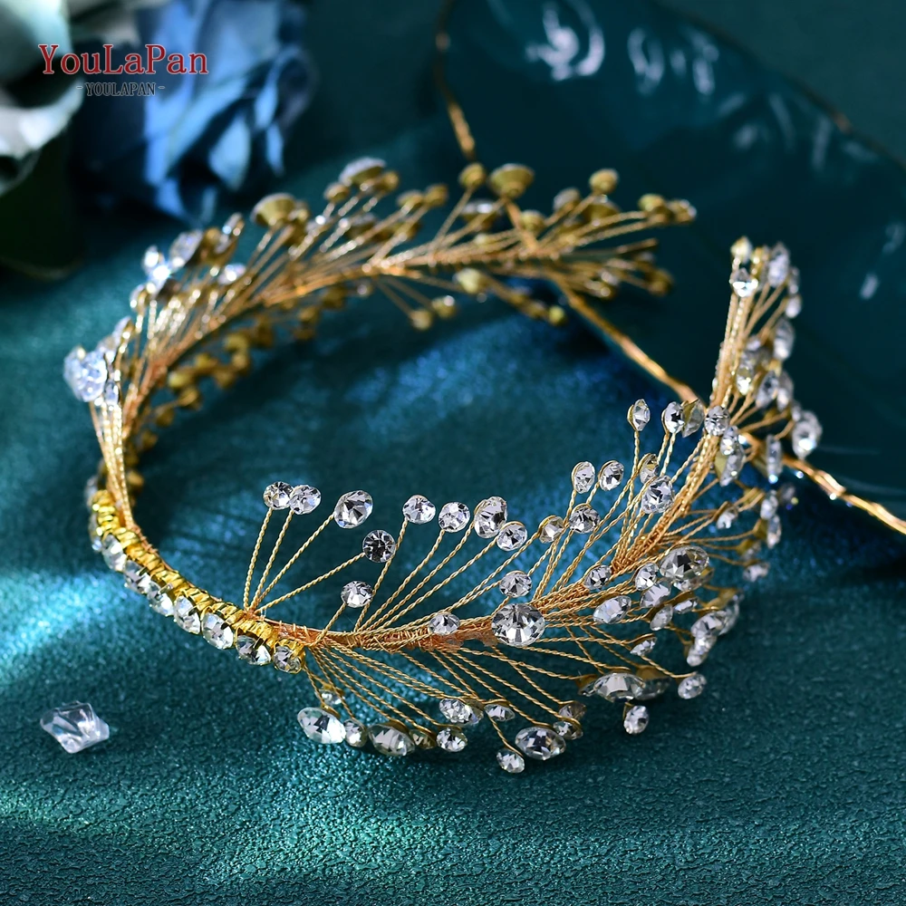 YouLaPan-Aro para el pelo con diamantes de imitación para mujer, adornos de boda para trenzas de novia, diademas elegantes para fiesta de cabello, Color dorado, HP667