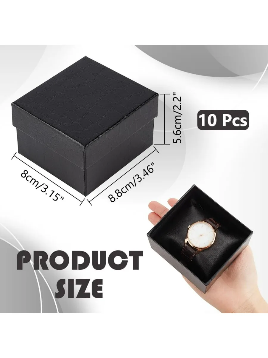 10 Pcs Rectangle Watch Boxes 3.15x3.46x2.2 Inch Wristwatch Gift Case with PU Leathers Pillow Cardboard Jewelry Boxes for Watch