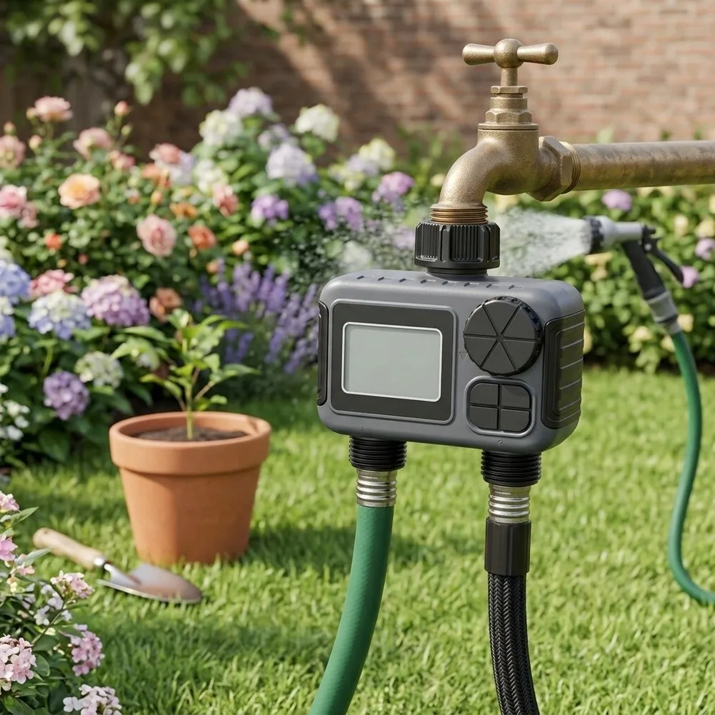 Dual Outlet Sprinkler Controller for Outdoor Garden Lawn Patio Pool Filling with Manual Mode and Auto Programming