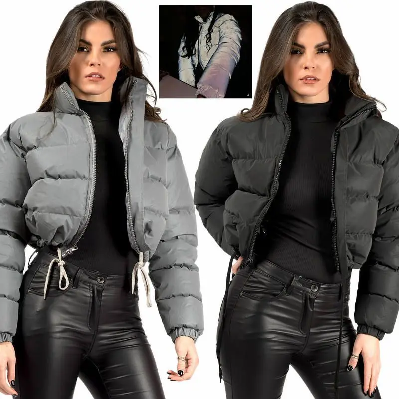 

Теплый хлопковый топ с воротником-стойкой, женский пузырьковый топ Jaet, корейский свободный крой, застежка-молния, Thiened Long Sve