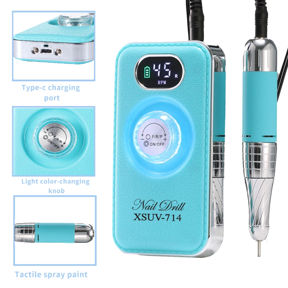 เครื่องเจียรเล็บ 45000 รอบต่อนาที ปรับความเร็วได้ แบตเตอรี่ 4000 mAh แบบชาร์จไฟได้ พร้อมจอ LED สำหรับขัดเจล