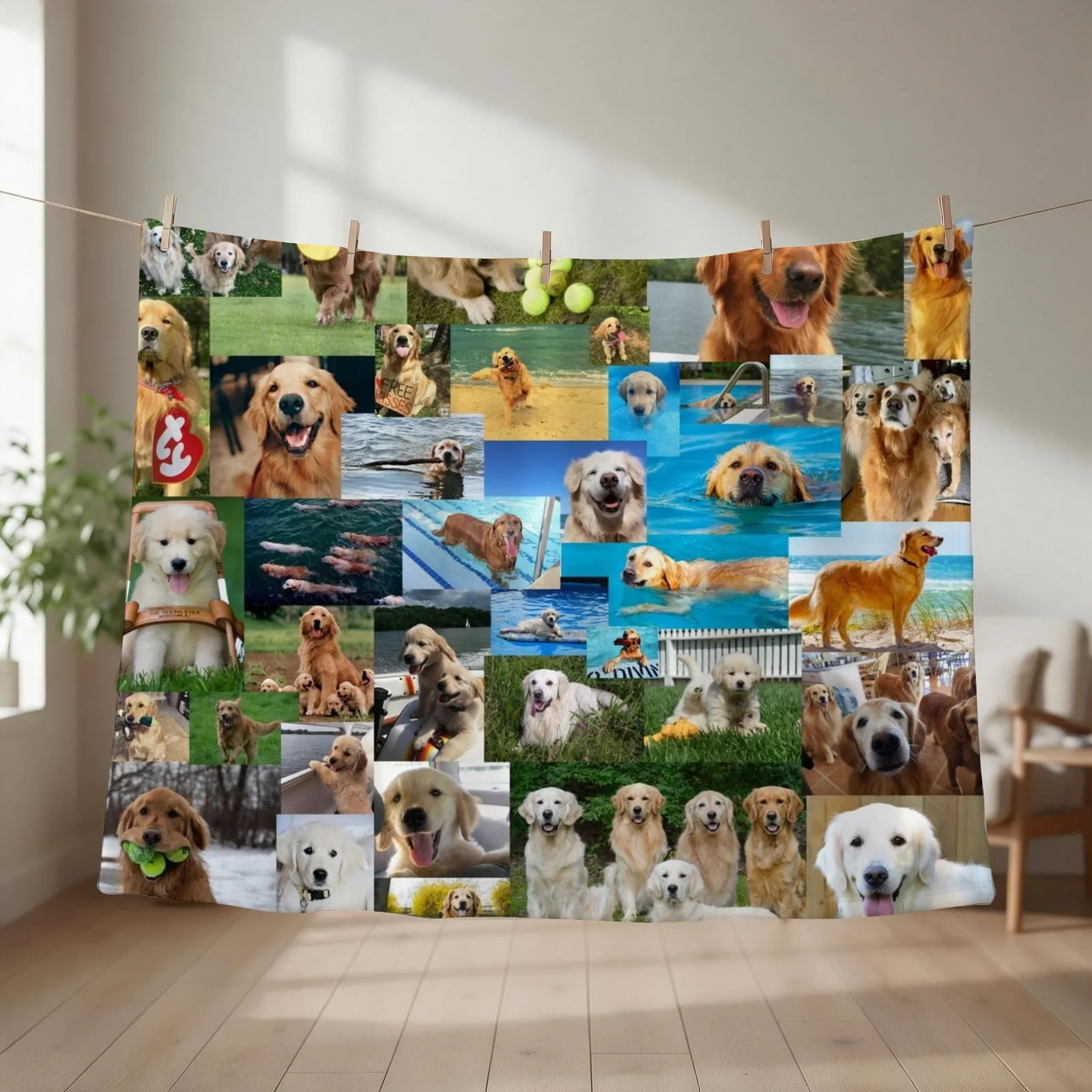 Golden retriever collage Throw Blanket couch cozy soft plush fuzzy picnic outdoor blanket