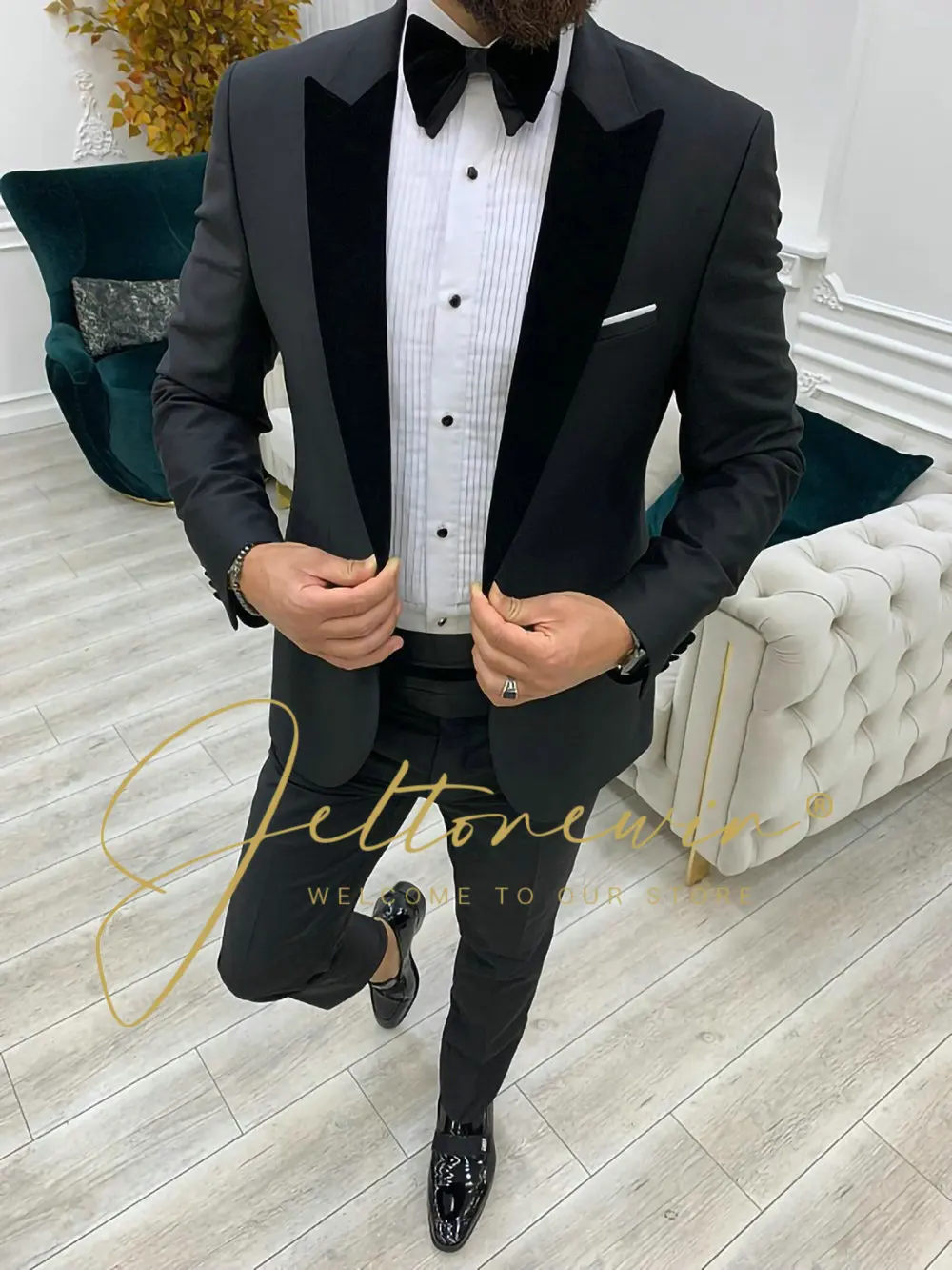 

Classic Slim Fit Men Suits Peak Lapel Wedding Tuxedo Groom Prom Male Blazer 3 Pieces Jacket Pant Vest Terno Masculino Traje