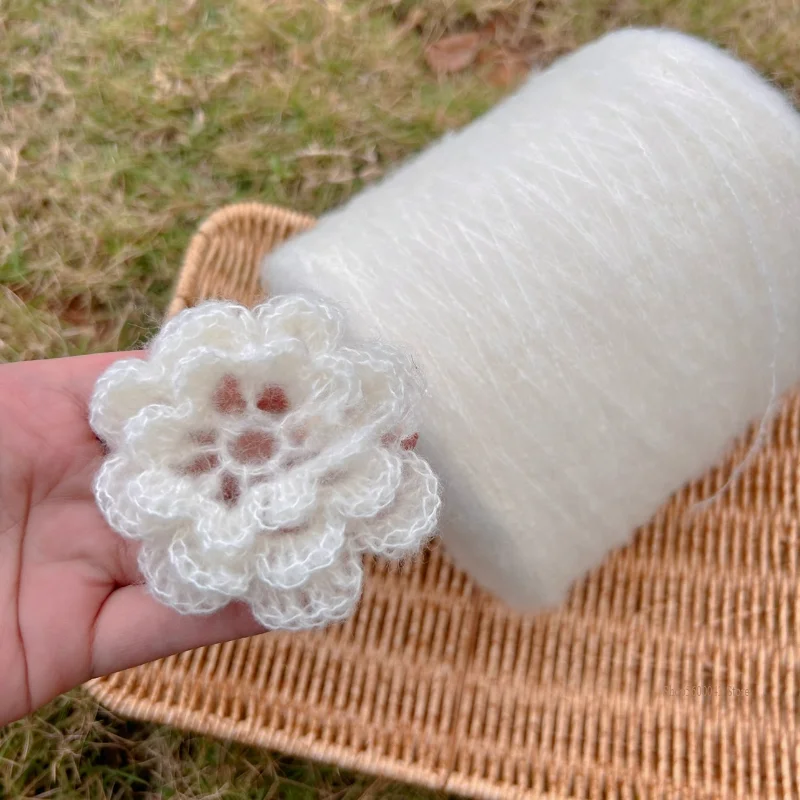 500G/PC White Fine Core Mohair Wool Yarn Super Soft and Warm Baby Wool Crochet Yarn Suitable for Hand Knitting Rose Sweaters