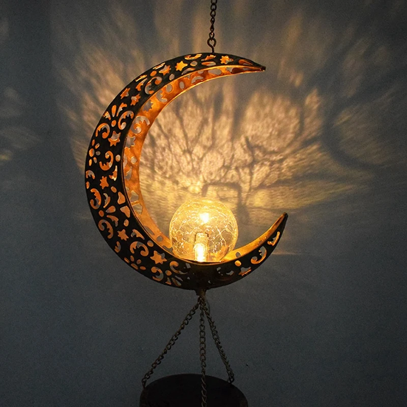 Lua Wind Chime Lamp, Wind Bell Pendant, LED, Outdoor Solar Wind Chimes, Crackle Bola De Vidro, Decoração Do Jardim, Windchimes