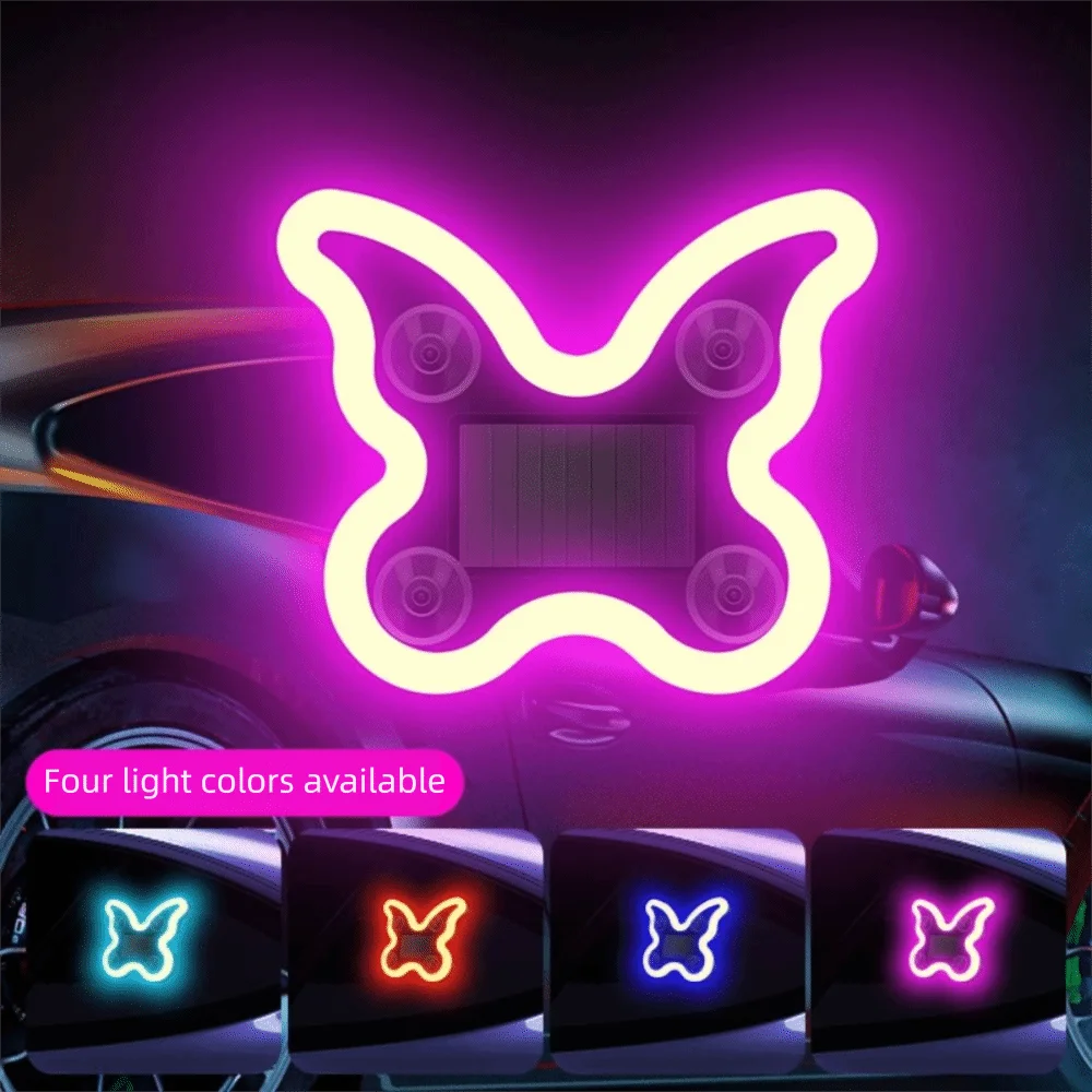 Wireless Car Solar LED Light Butterfly Shaped Light/Vibration Sensor Car Butterfly Ambient Lamp Removable Multi-modes