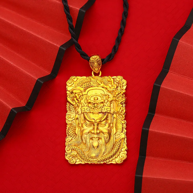 2026 Men's Gold Plated Pendant Necklace Hip Hop Trendy Jewelry For Men Solid Vietnamese Sand Gold Guan Gong Sailing Abacus Charm