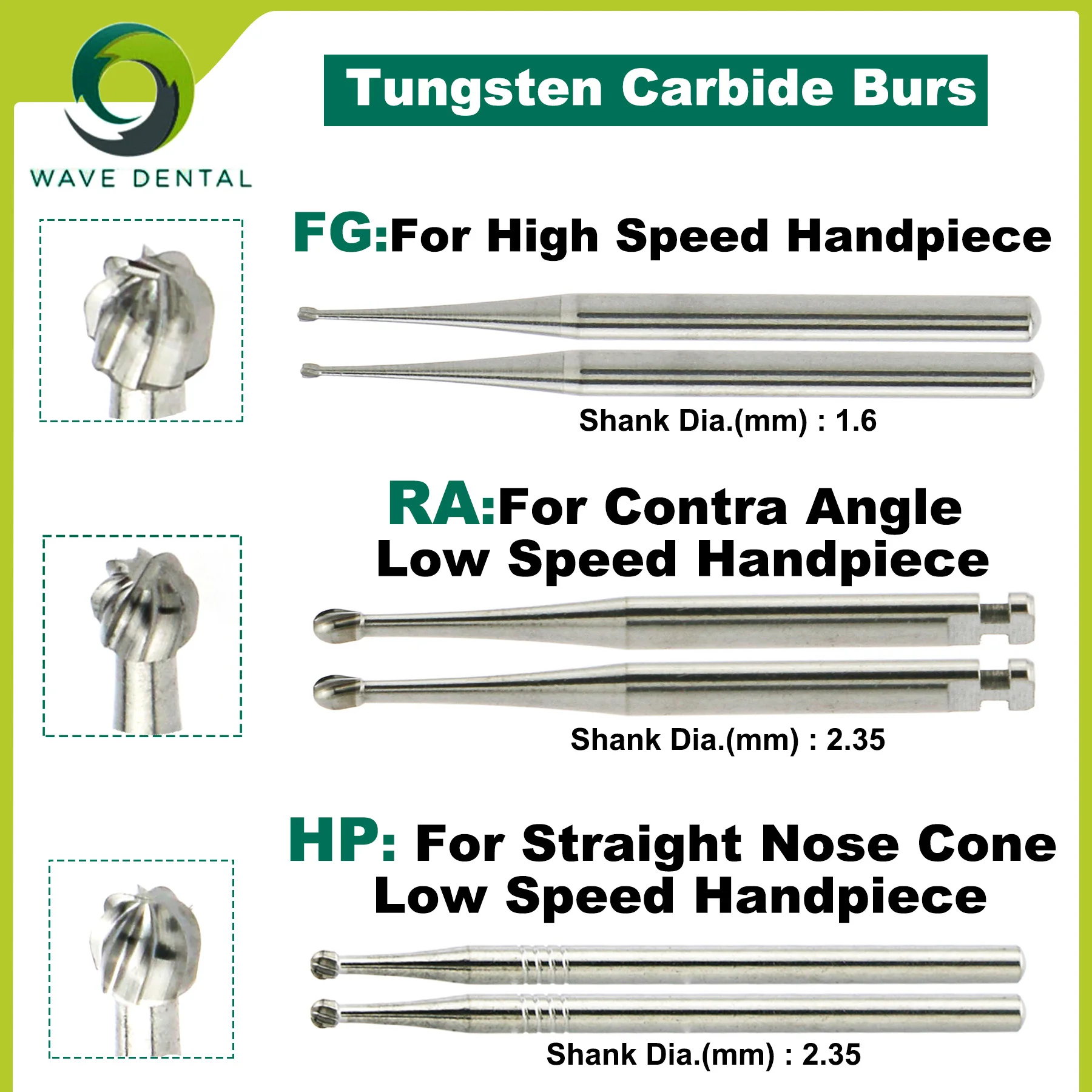 WAVE FG HP RA Dental Burs Dentistry Strawberries Dental Tungsten Carbide Bur For Dental Turbine Low Speed Handpiece 5Pcs/pack