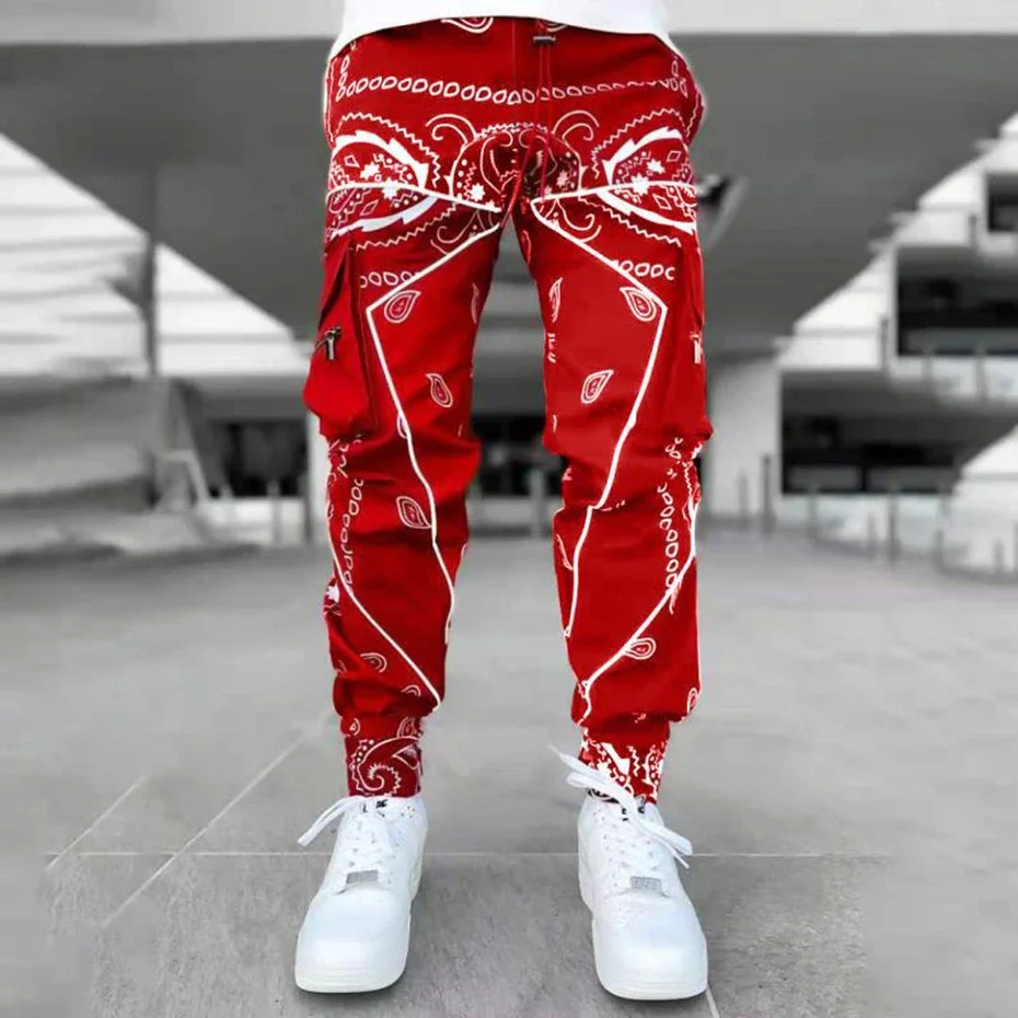 

Paisley Cargo Pants Fashion Men's Reflective Joggers Oversized Streetwear Harajuku Hip Hop Jogger Pants Black Trousers Bottoms