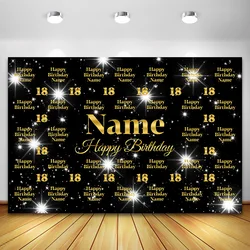 Custom Name Age Birthday Party Backdrop 18th 30th Party Banner Black Gold Glitter Photography Background Children Baby shower