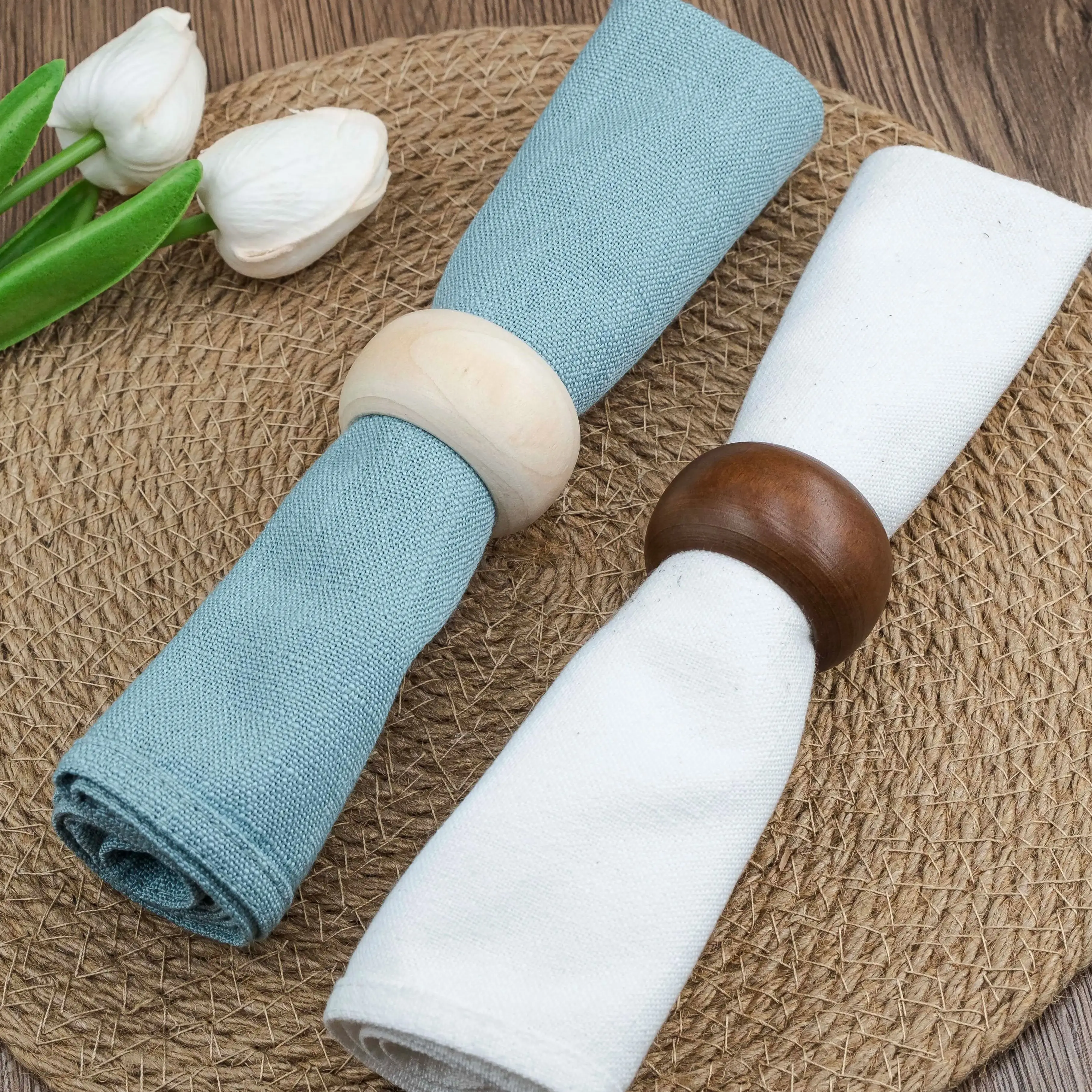 6Pcs Wooden Napkin Rings, Hemlock Wood Table Napkin Holder, Handcrafted Decorative Napkin Rings for Weddings, Banquets, Famil