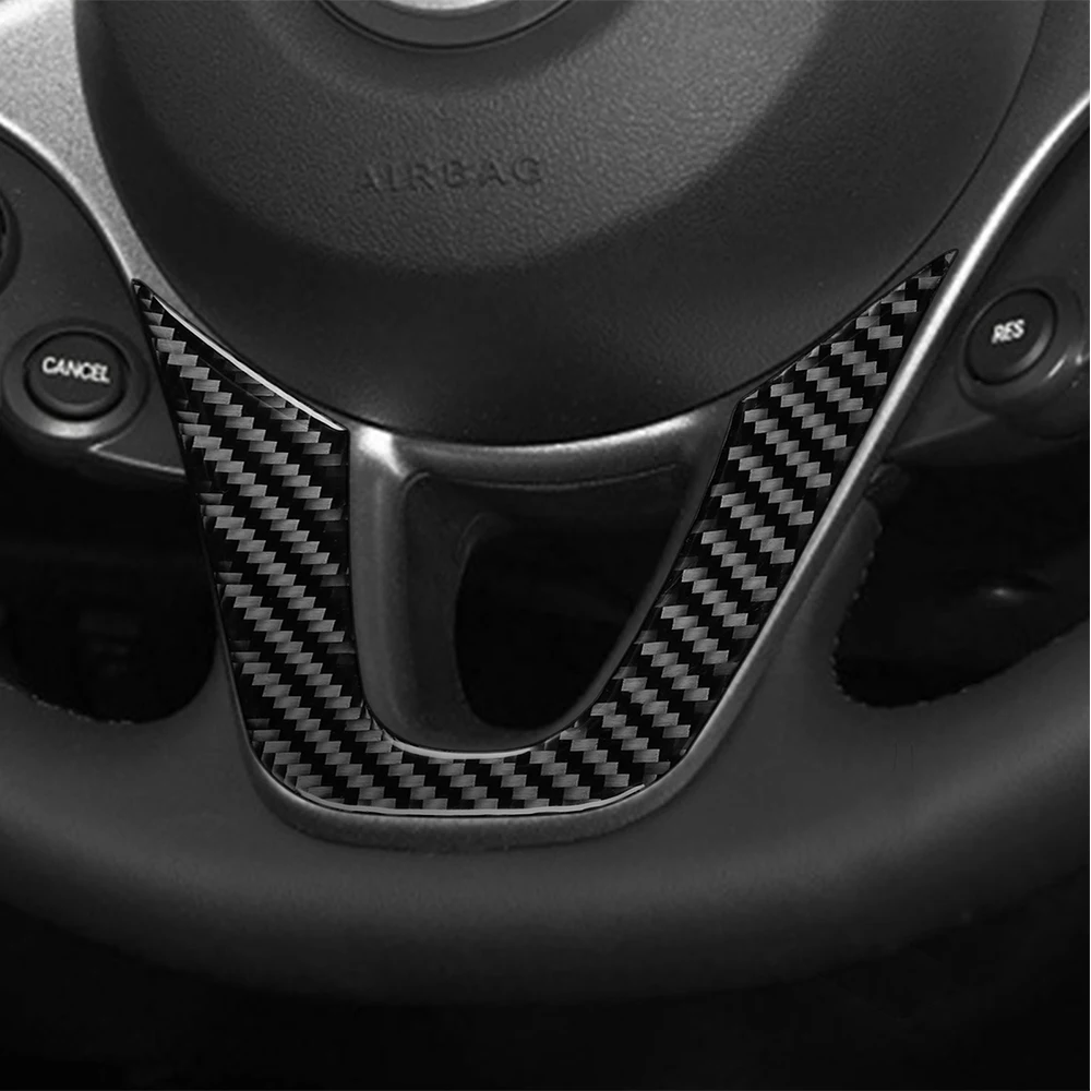 Carbon Fiber style Steering Wheel Decoration Cover Trim Sticker Fit For Mercedes Benz Smart 453 Fortwo 2016-2021 Car Interior