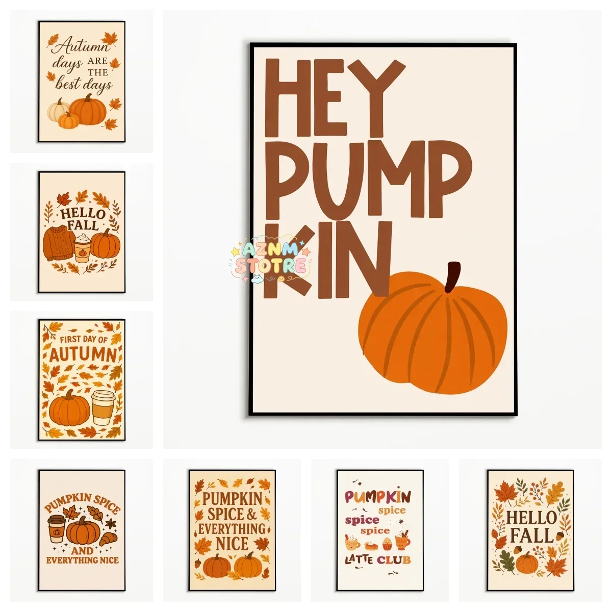 1PC Hello Fall Poster Thanksgiving Pumpkin Spice Wall Art  Minimalist Maple Leaf Coffee Canvas Printing Fall Gift Kitchen Dec