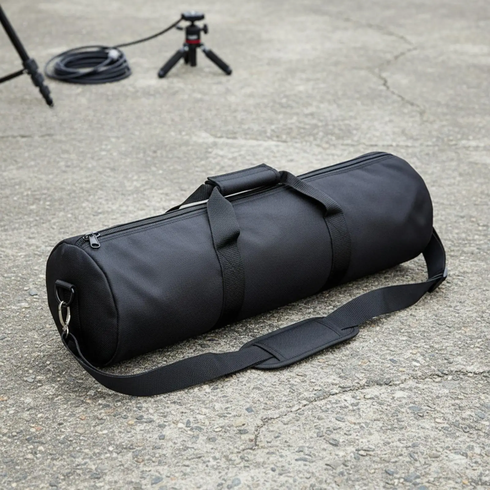 Cylindrical Camera Tripod Case Padded Storage Bag with Zipper Closure and Shoulder Strap for Outdoor Photography Equipment