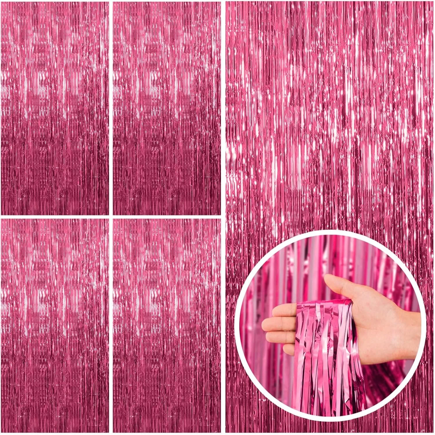 

5 Pack Pink Tinsel Curtain Party Backdrop Foil Fringe Photo Booth Streamer Decorations