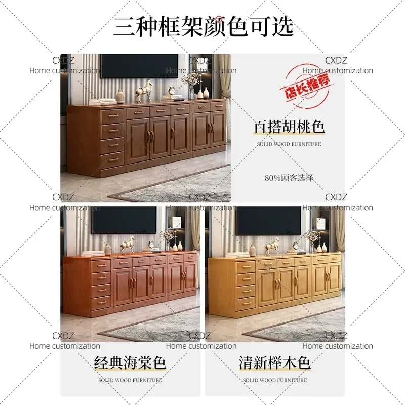New Chinese Style Solid Wood TV Cabinet and Coffee Table Set for Living Room Small Apartment Elevated Floor Standing Media