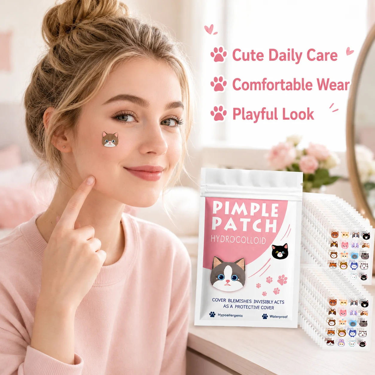 40/200Pcs  Cartoon acne patch, cute cat-shaped facial concealer acne patch, safe, non-toxic, gentle and non-irritating