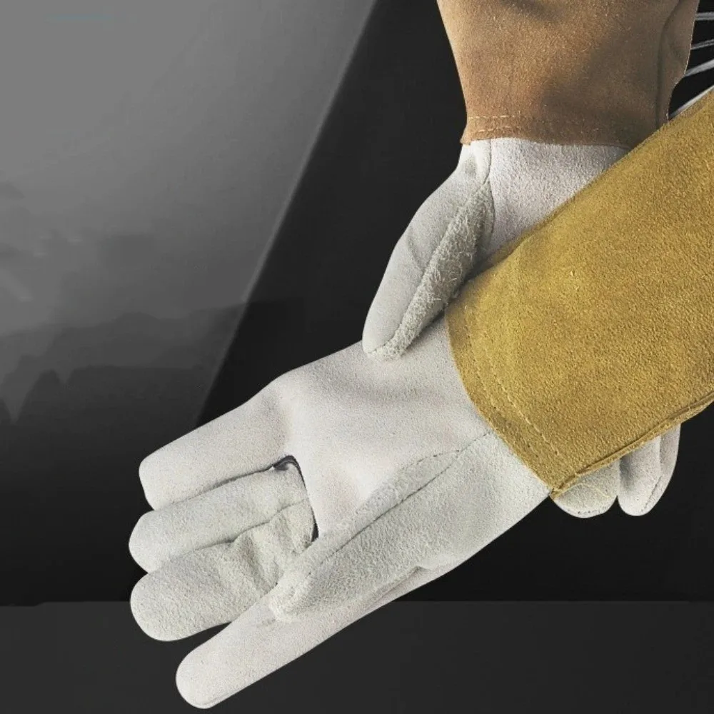 1 Pair Wear-Resistant Welding Gloves Heat Resistant Cut Resistant Leather Gloves Thorn Proof Heavy Duty Work Gloves