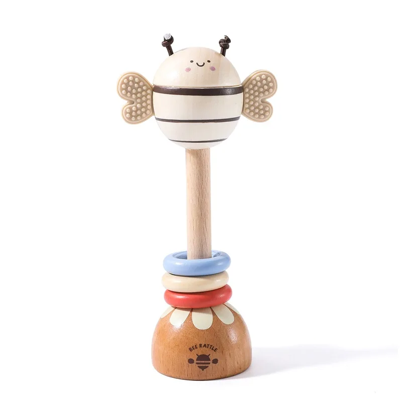 Nouveau Hochet bébé en bois bébé saisir éducation précoce hochet apaisant amusant abeille hochet