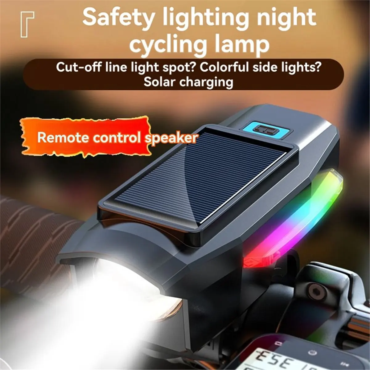 

AB31 Solar Bicycle Headlight USB Rechargeable Bike Solar Front Light with Horn Waterproof Bicycle Accessories