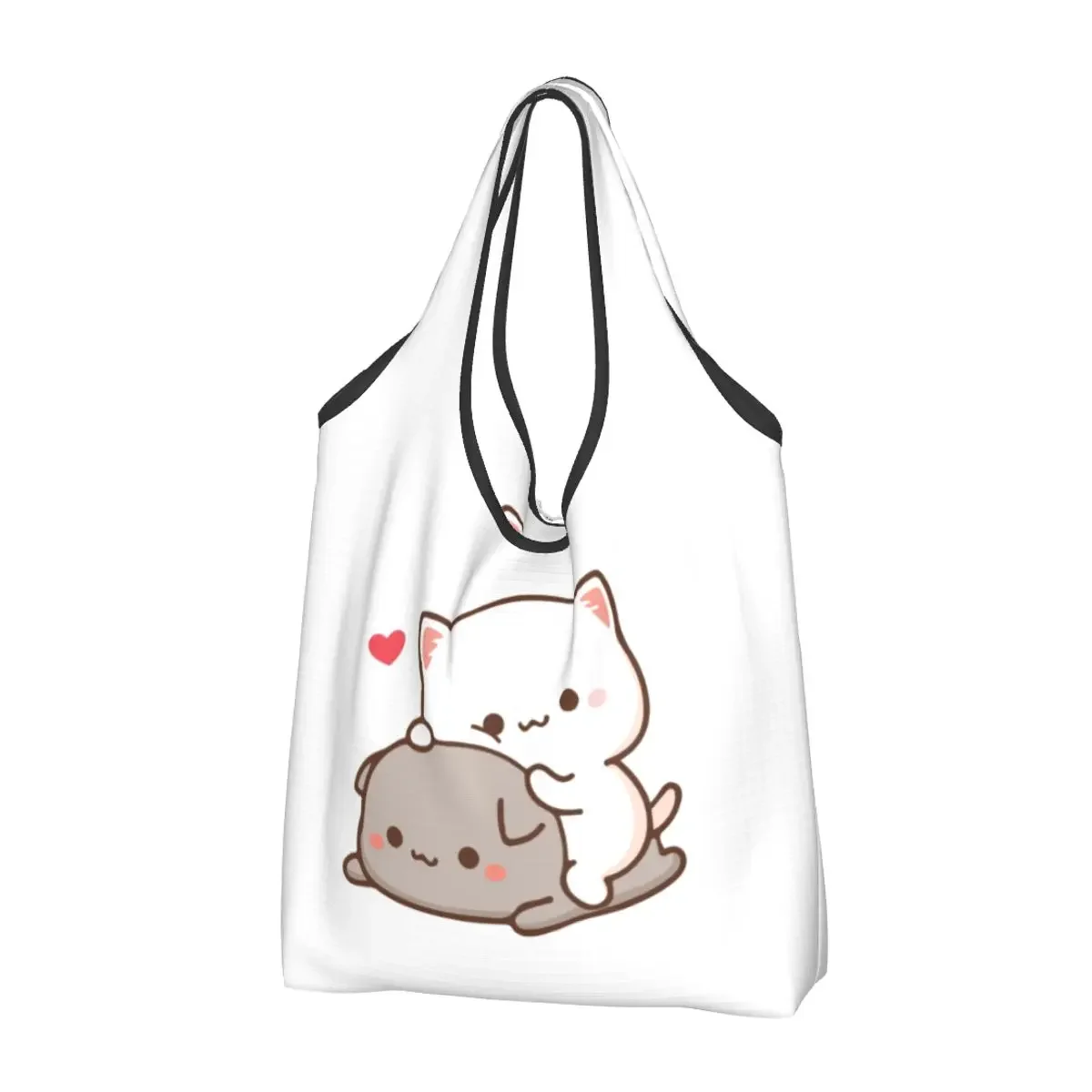 Recycling Peach Sitting On Goma Shopping Bag Women Tote Bag Portable Cute Mochi Cat Groceries Shopper Bags