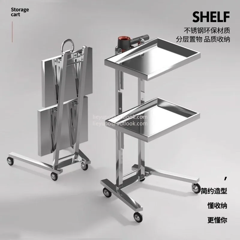 Stainless Steel Foldable Tool Cart Beauty Salon/Barber Shop Trolley Storage workbench supermarket 2-tier tool cart AA