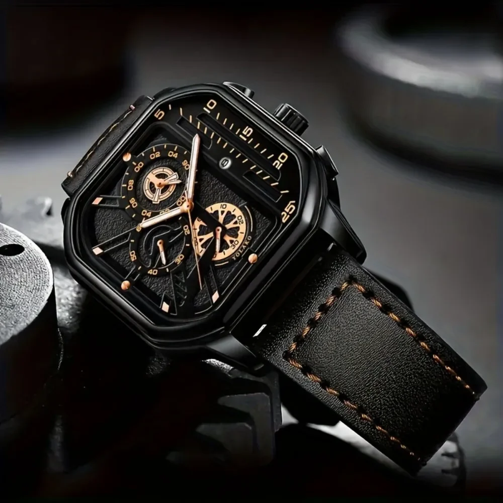 1개 서프라이즈 미스터리 블라인드 박스-남성용 사각 시계 패션 가죽 스트랩 남성 스포츠 시계 남성용 시계（상자 없음）