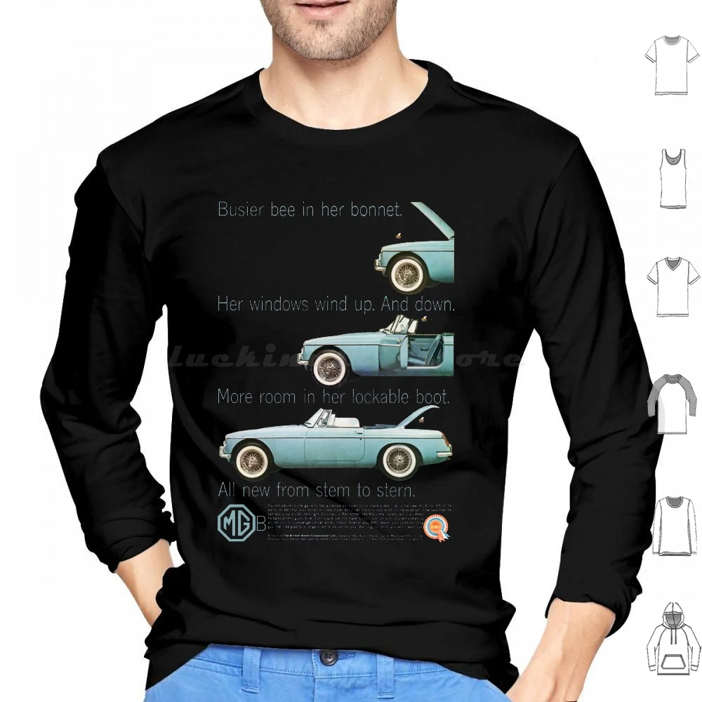 Mgb Hoodie Cotton Long Sleeve Mg Mgb Mgb Gt Gt Mga Midget Spitfire Stag Sports Roadster Car Cars Classic Classic Car Classic