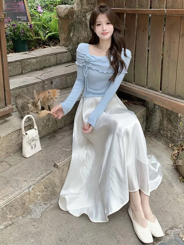 

Spring Fashion T-Shirt Skirt Set Elegant Style Two-Piece Cotton Comfortable Short Sleeve Long Skirt Midi Dress for Date