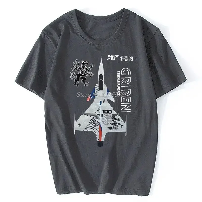 Czech Air Force 211 SQN JAS-39 Gripen Fighter T Shirt Men Cotton Tees Tops Streetwear mens designer clothes Short Sleeve manga