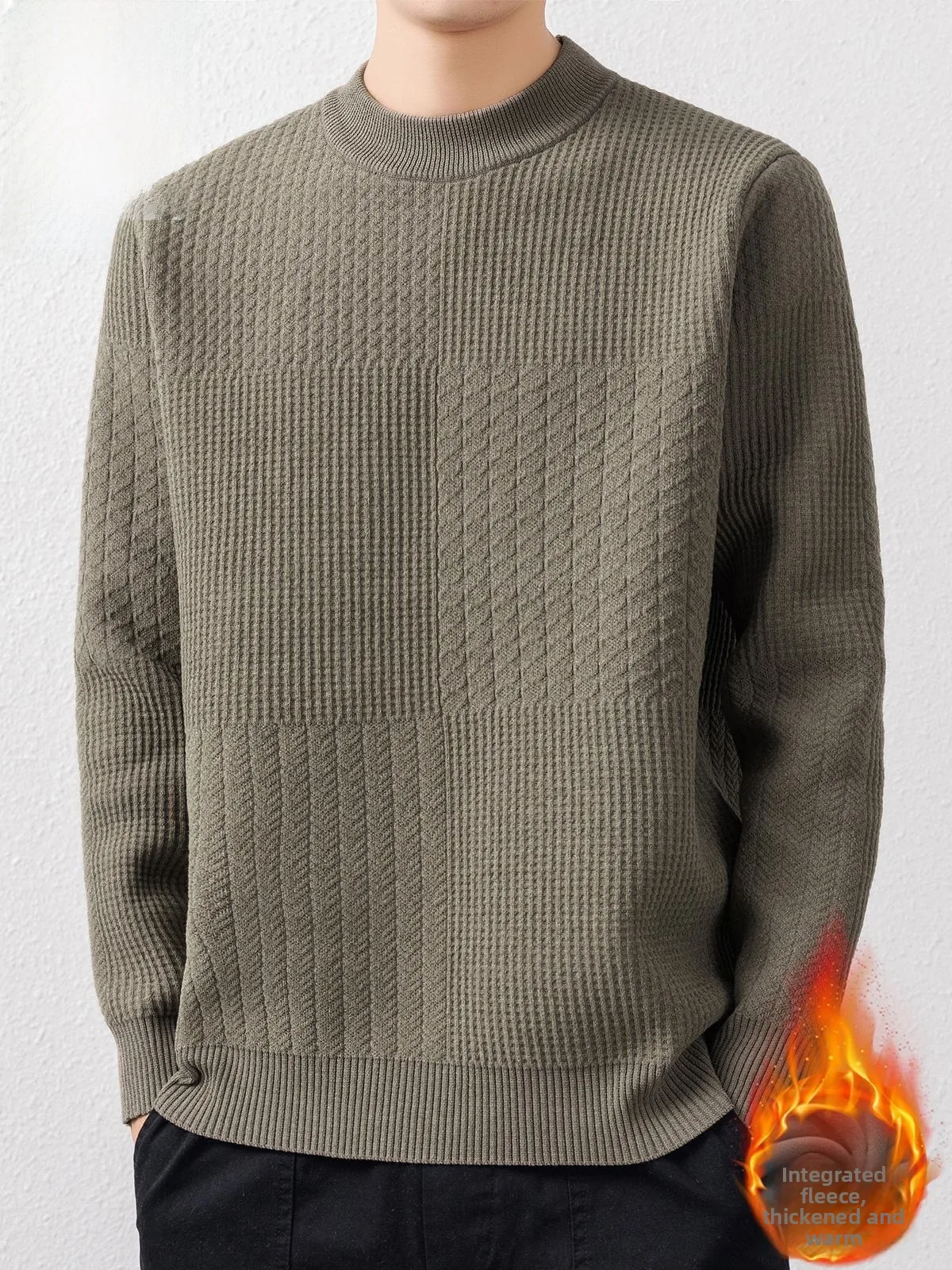 

Мужской утепленный вязаный свитер с начесом, зимний теплый пуловер с длинным рукавом и круглым вырезом, повседневный модный, из полиэстера...