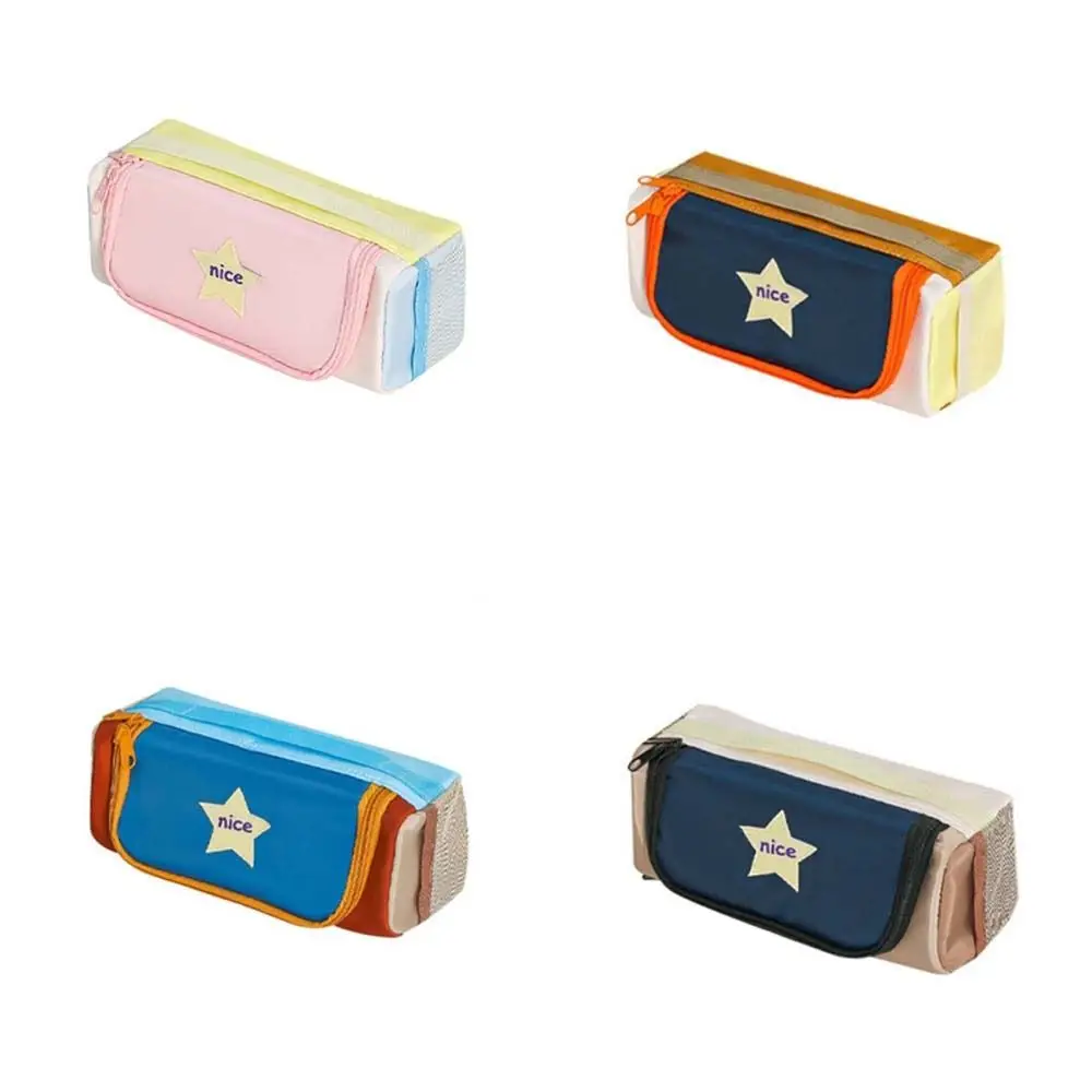 Square Korean Star Pencil Bag Multiple Pockets Layers Desktop Storage Large Capacity Pencil Bag Zipper Candy Color