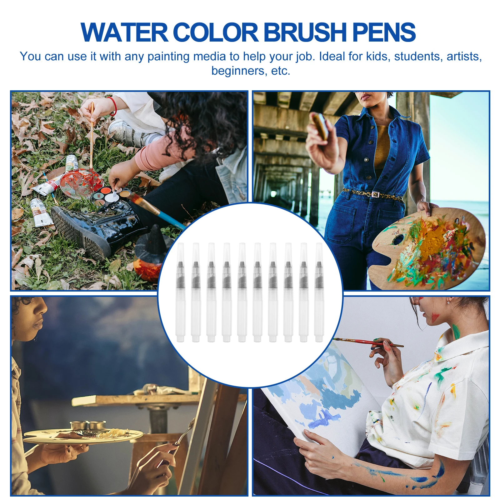 

10pcs Watercolor Brush Pens Kids Students with Ink Control Travel Painting Accessories Supplies