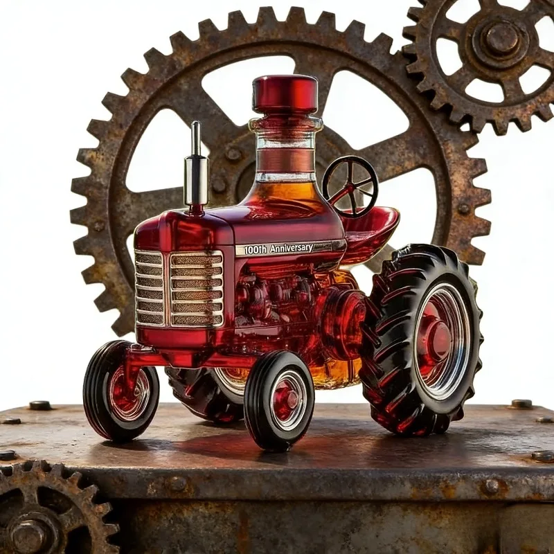 100th Anniversary Vintage Tractor Shaped Whiskey Decanter, Red Farm Tractor Design Liquor Bottle, Premium Gift