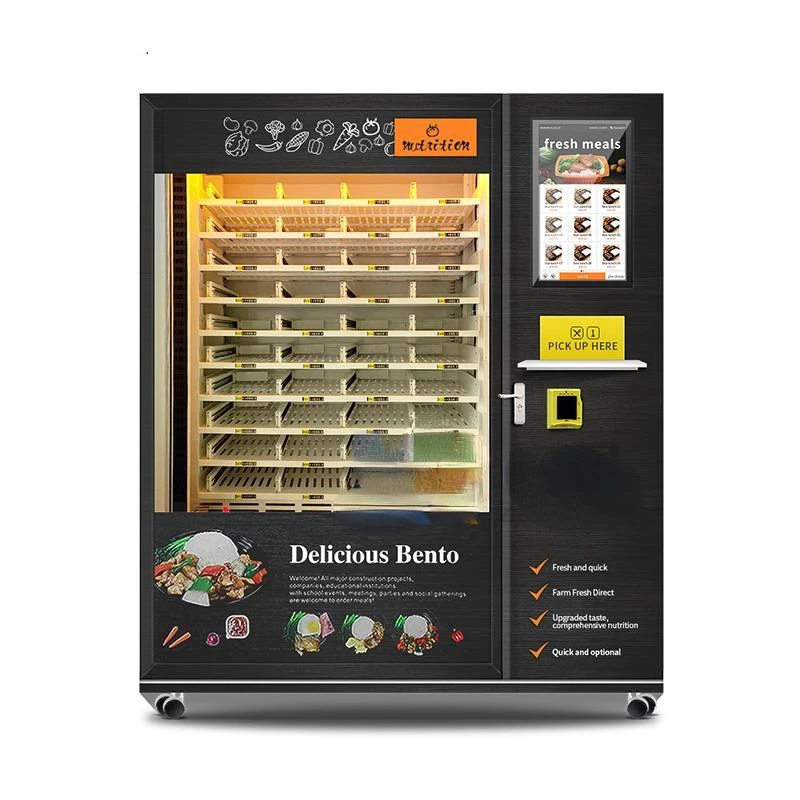 Large Capacity Automatic Fast Food Breakfast Meal Lunch Box Hot Food Vending Machine With Microwave Heating